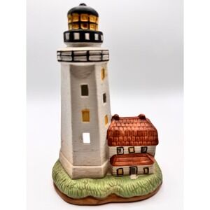 Lighthouse Tealight Holder Ceramic Nautical Coastal Candle House Vintage